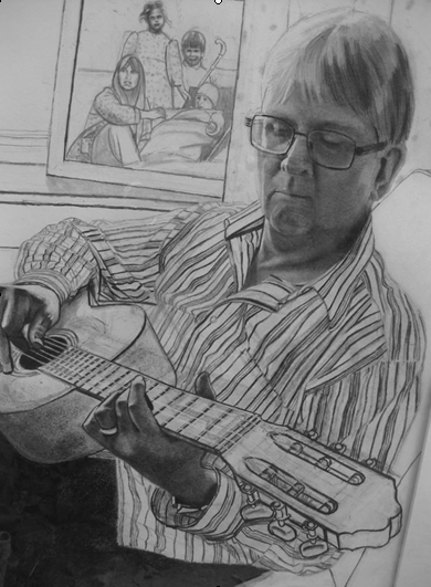 drawing of tony playing his guitar
